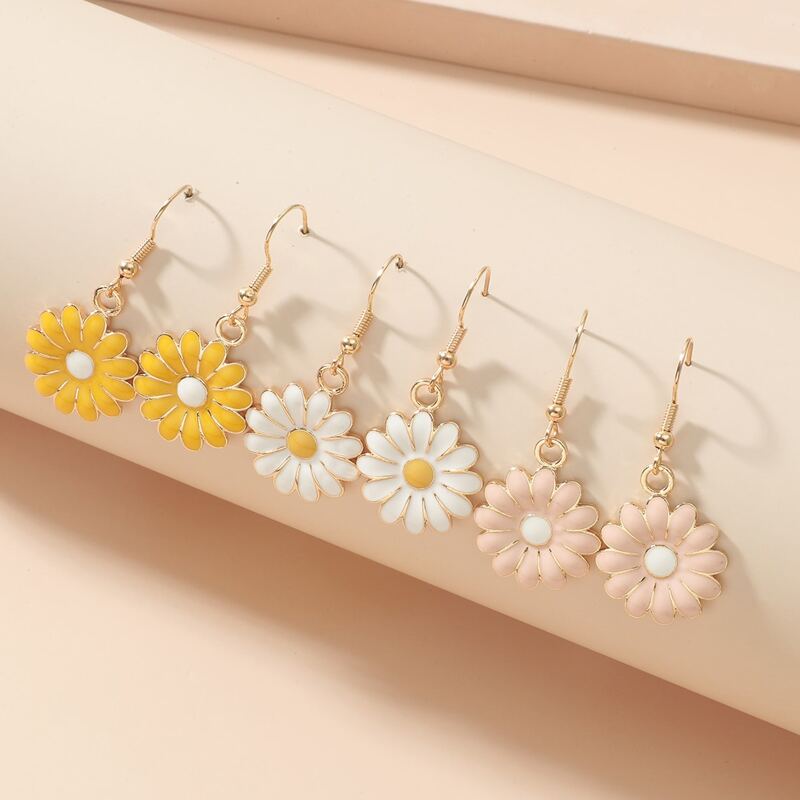 

3pairs Floral Drop Earrings, Multicolor