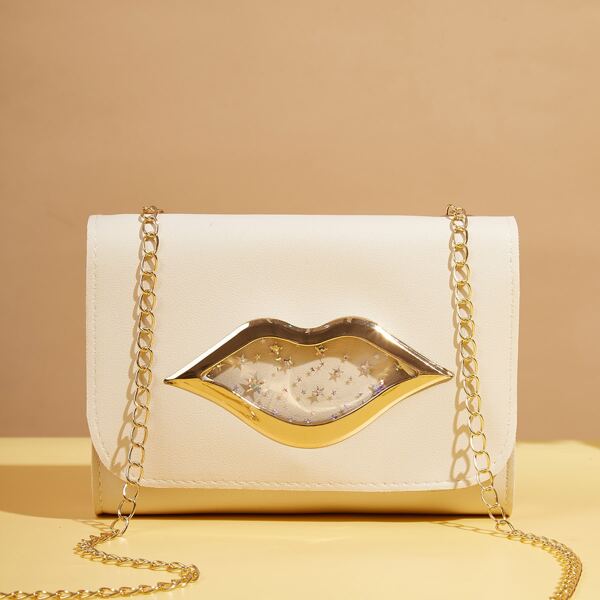 

Metal Decor Flap Square Bag, Apricot