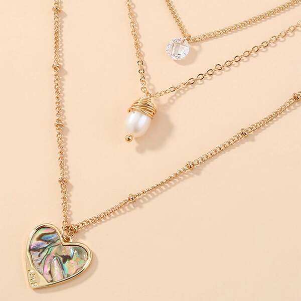 

Heart & Pearl Charm Layered Necklace, Gold