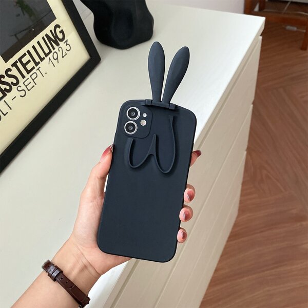 

Plain Phone Case With Rabbit Ear Holder, Black