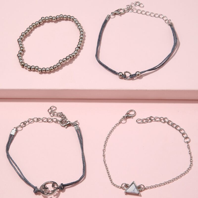 

4pcs Geo Decor Bracelet, Silver