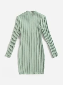 SHEIN Tween Girl Casual Long Sleeve Striped Knitted Dress With High Neck - Mint Green - View 2