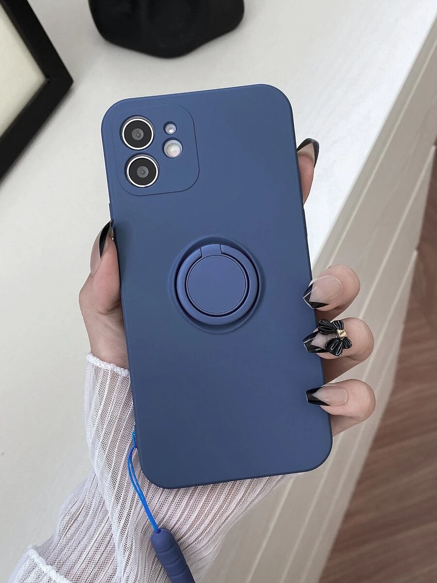 Vỏ điện thoại trơn có giá đỡ nhẫn - Màu xanh lam - Xem 1