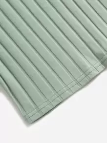 SHEIN Tween Girl Casual Long Sleeve Striped Knitted Dress With High Neck - Mint Green - View 4