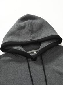 Manfinity Homme 男士贴片细节口袋抽绳连帽衫 工作长袖连帽衫，适合送给朋友、丈夫、男朋友的礼物，男士连帽衫，男士连帽衫，男士运动衫 - 灰色 - 查看 5
