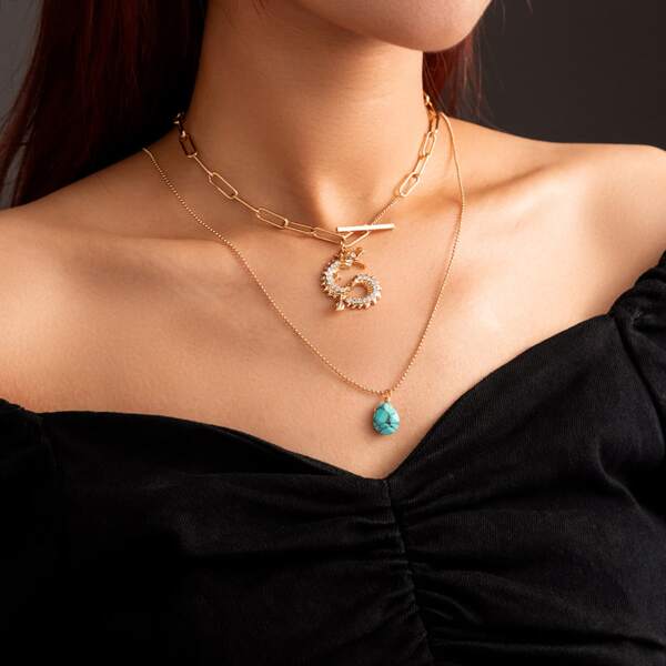 

2pcs Chinese Dragon Charm Necklace, Gold