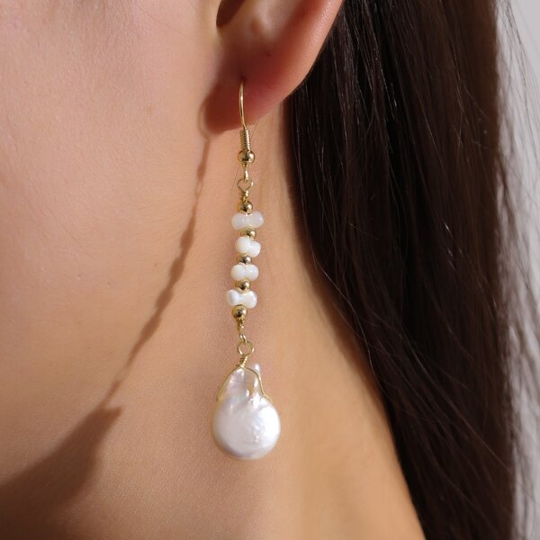

16K Gold Plated Natural Pearl Decor Drop Earrings, Multicolor