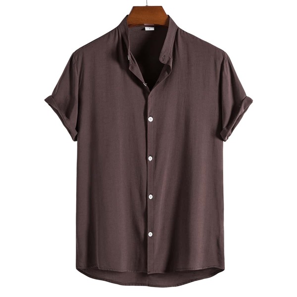 

Men Solid Button Through Shirt, Chocolate brown