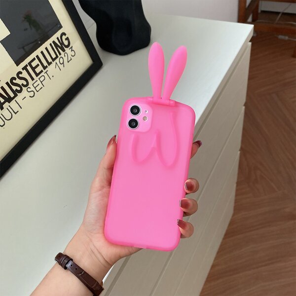 

Plain Phone Case With Rabbit Ear Holder, Pink