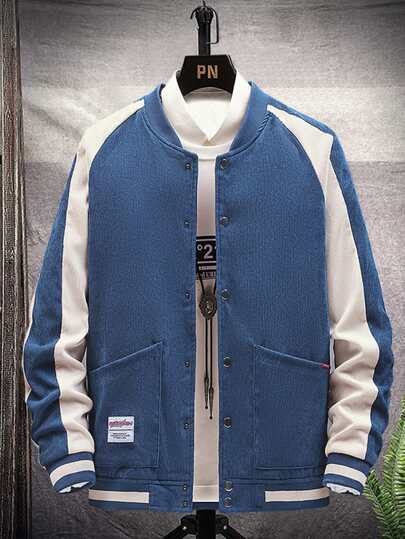 Manfinity Men Colorblock Dual Pocket Corduroy Varsity Jacket Without Tee & Shirt