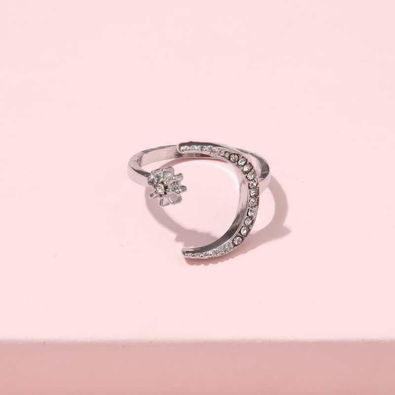 

Rhinestone Decor Cuff Ring, Silver