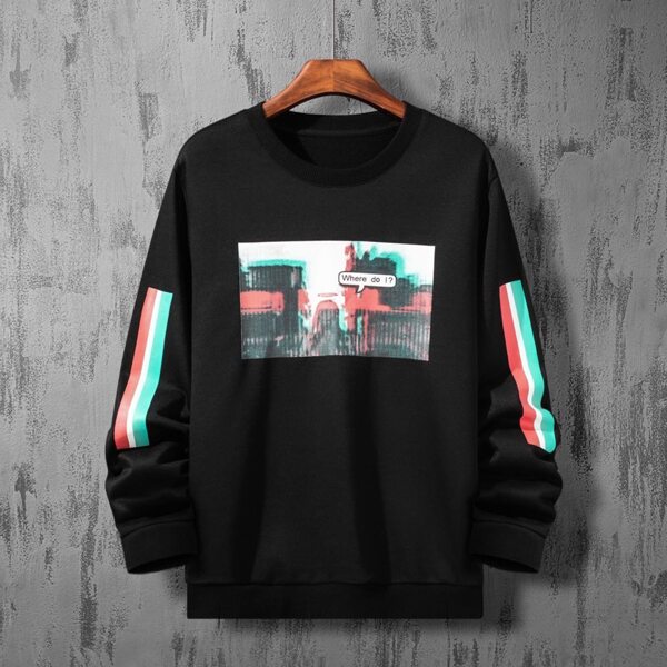 

Men Slogan And Figure Graphic Contrast Panel Pullover, Black