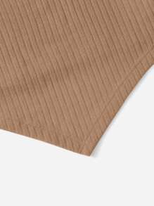 SHEIN Teen Girls Square Neck Asymmetrical Hem Rib-knit Tee - Camel - View 4