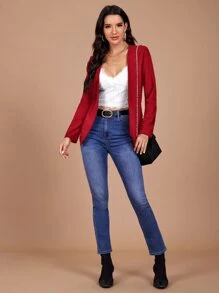 SHEIN Clasi Thời trang nữ Mùa Xuân Cổ điển Đỏ  Áo vest Đối với Hằng ngày Commute - Đỏ - Xem 5