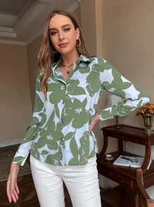 SHEIN LUNE Allover Floral Print Button Through Shirt - Multicolor - View 3