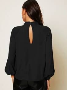 SHEIN Privé Cross Wrap Front Bishop Sleeve Top - Black - View 2