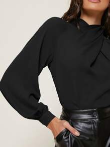 SHEIN Privé Cross Wrap Front Bishop Sleeve Top - Black - View 5