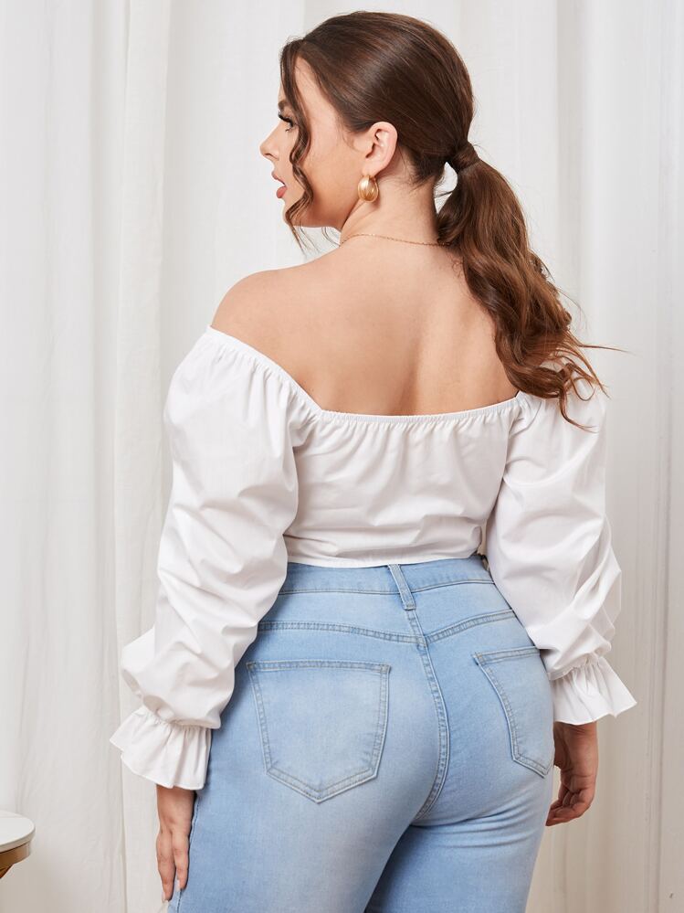 SHEIN VCAY เสื้อเบลาส์พลัสไซส์ เชือก จับจีบ รอยจีบ เรียบง่าย เซ็กซี่ - สีขาว - ดู 2