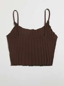 SHEIN EZwear Plus Lettuce Trim Rib-knit Cami Top - Chocolate Brown - View 2