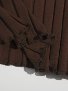 SHEIN EZwear Plus Lettuce Trim Rib-knit Cami Top - Chocolate Brown - View 5