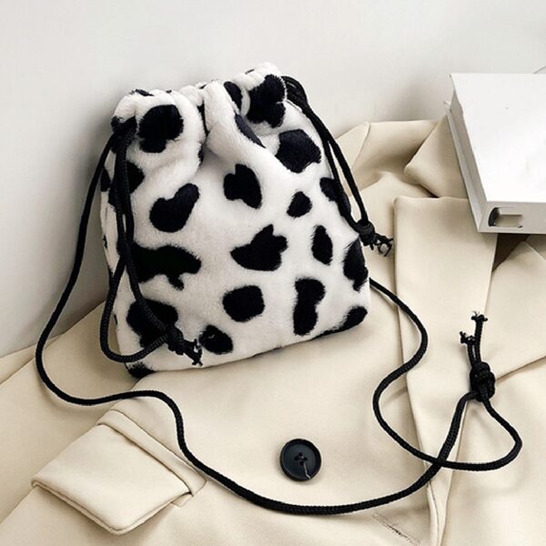 

Cow Pattern Crossbody Bucket Bag, Black and white