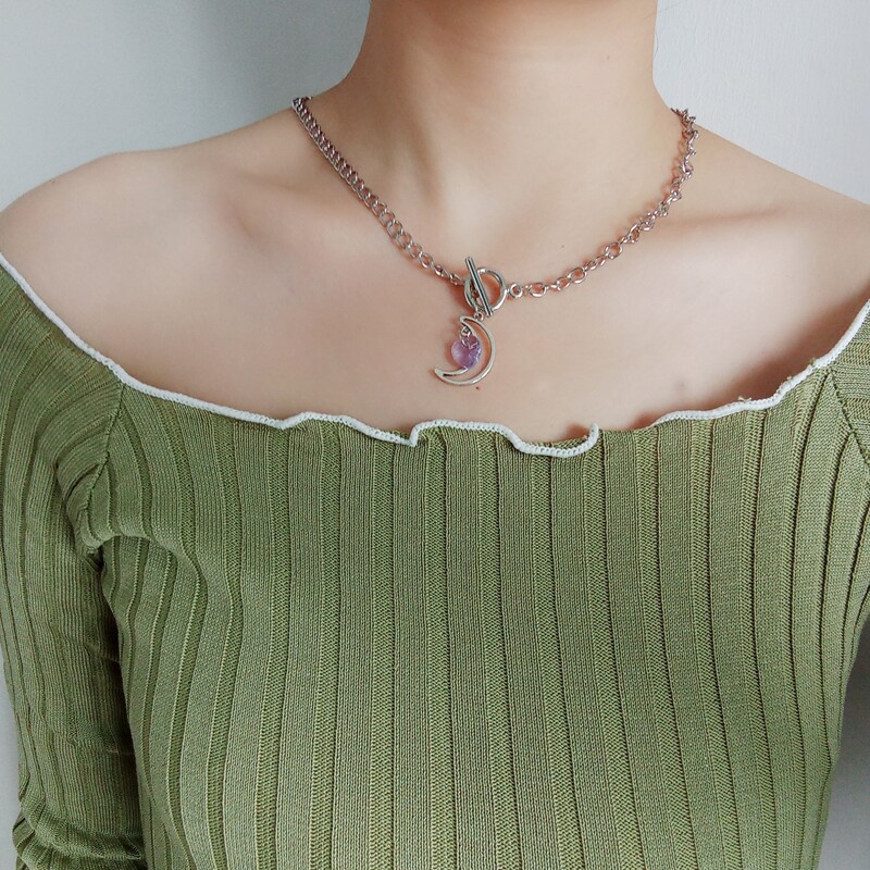 

Moon Decor Chain Necklace, Silver