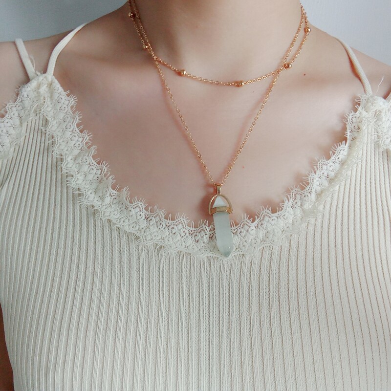 

Geo Stone Pendant Chain Necklace, Gold