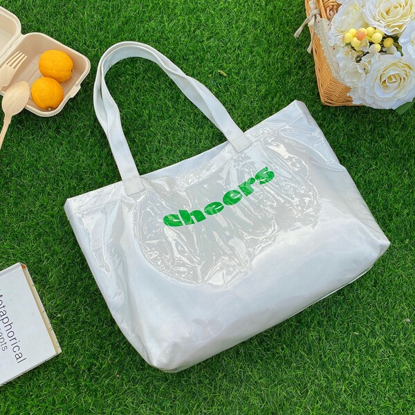 

Letter Graphic Shoulder Tote Bag, White