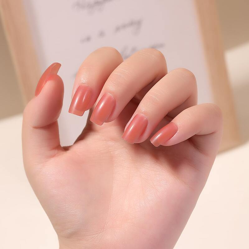 

24pcs Plain Fake Nail & 1pc Tape, Coral orange