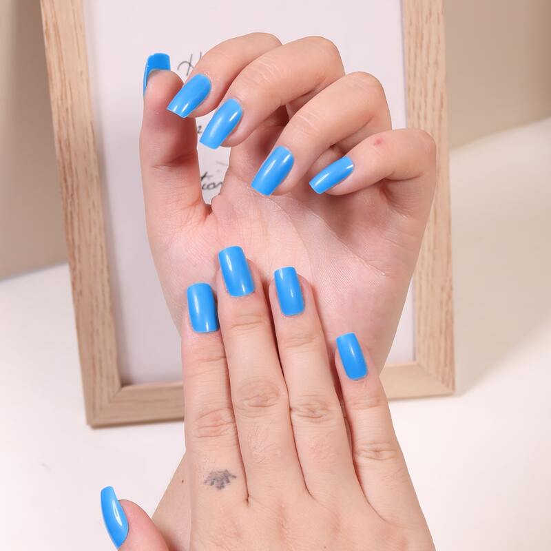 

24pcs Plain Fake Nail & 1pc Tape, Blue