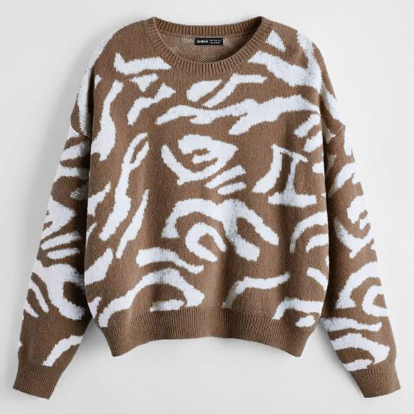 

Allover Pattern Drop Shoulder Sweater, Multicolor