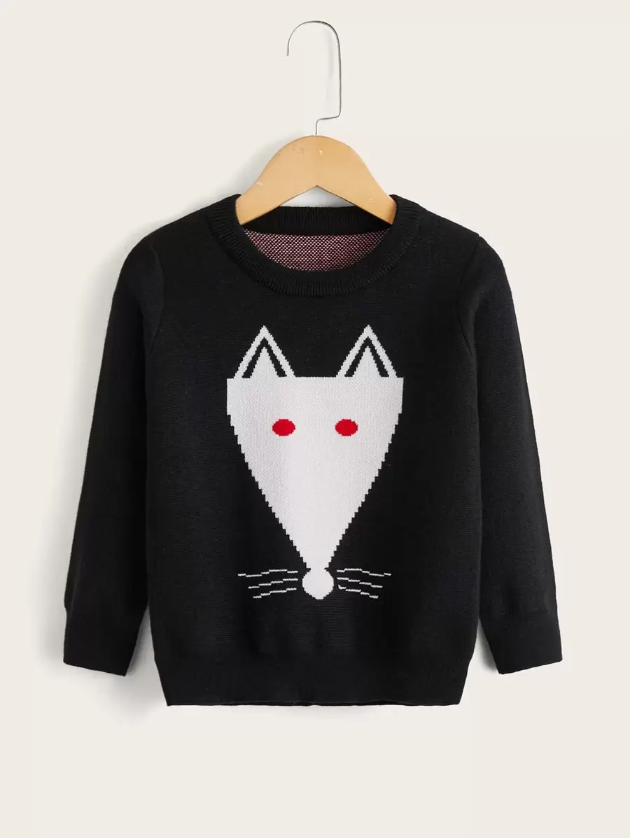 Toddler Girls Cartoon Pattern Jumper - Black - View 1