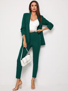 SHEIN Privé Adjustable Belted Blazer & Trousers Set - Dark Green - View 3