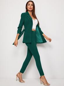 SHEIN Privé Adjustable Belted Blazer & Trousers Set - Dark Green - View 5