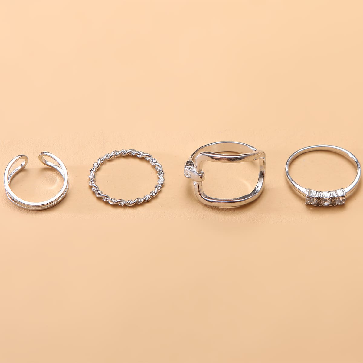 

4pcs Rhinestone Decor Ring, Silver