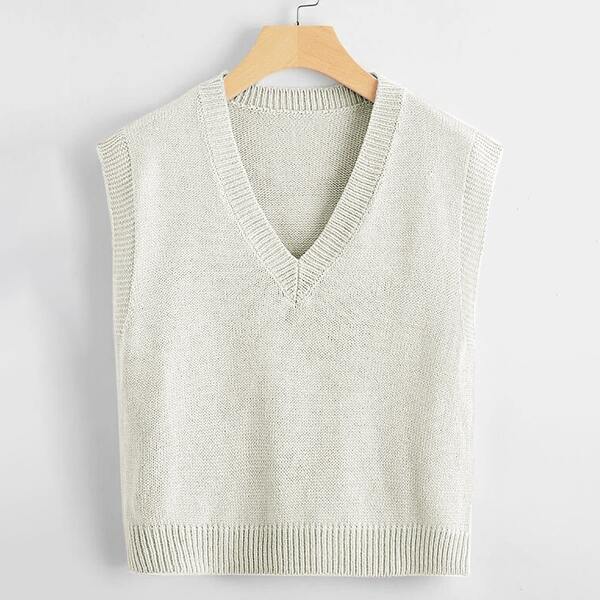 

V-neck Knit Top, Beige