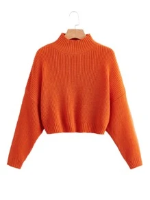 SHEIN Unity High Neck Drop Shoulder Chunky Knit Jumper - Orange - View 1