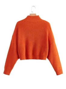 SHEIN Unity High Neck Drop Shoulder Chunky Knit Jumper - Orange - View 2