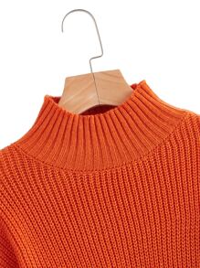 SHEIN Unity High Neck Drop Shoulder Chunky Knit Jumper - Orange - View 3