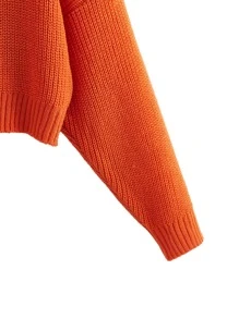 SHEIN Unity High Neck Drop Shoulder Chunky Knit Jumper - Orange - View 4