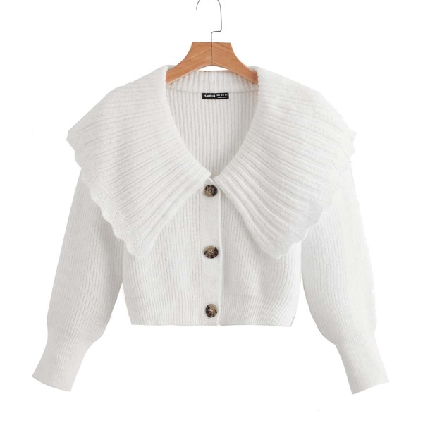 

Solid Statement Collar Cardigan, White