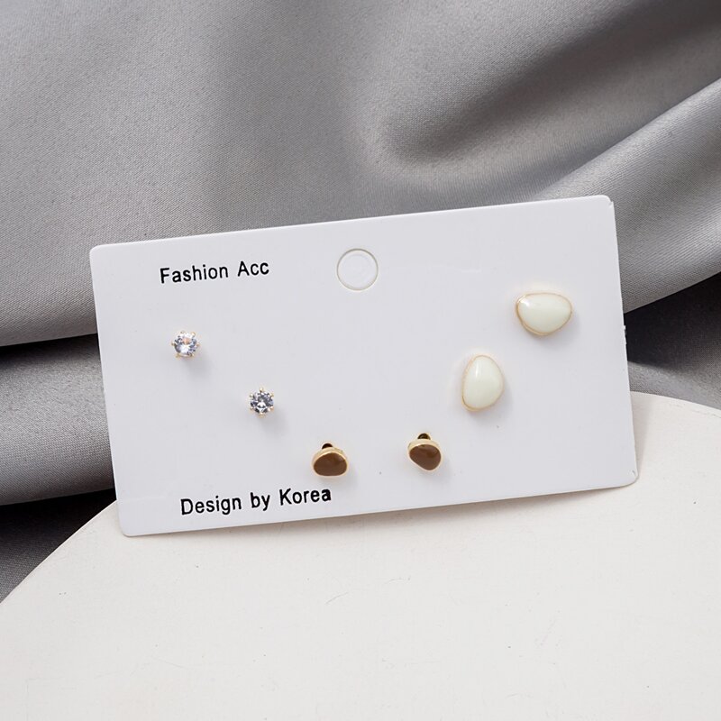

3pairs Rhinestone Decor Stud Earrings, Multicolor