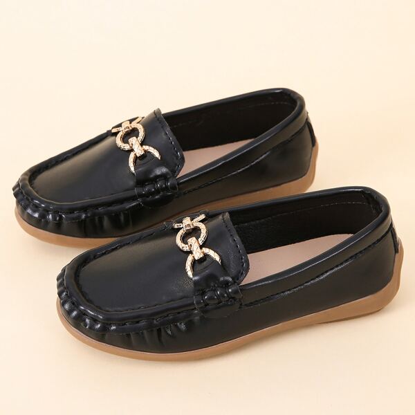 

Boys Metal Decor Flat Loafers, Black