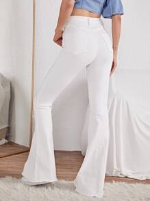 SHEIN Essnce Contrast Stitch Flare Leg Jeans - White - View 2
