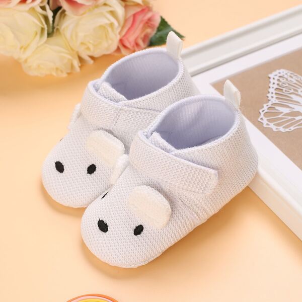 

Baby Cartoon Graphic Velcro Strap Flats, White