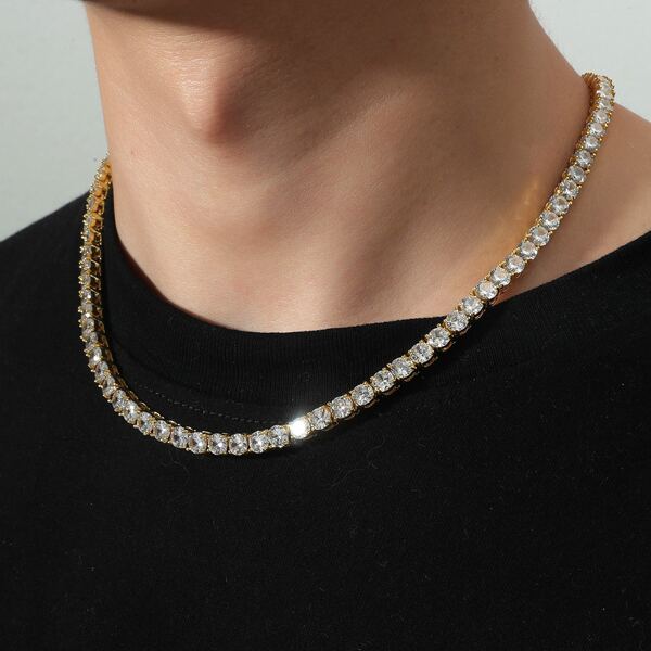 

Men Zircon Decor Necklace, Gold