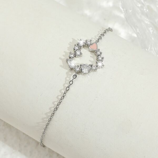 

Zircon Heart Decor Bracelet, Silver