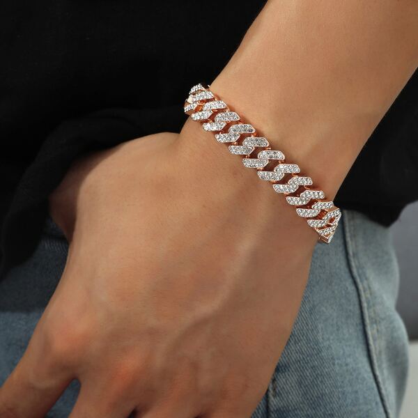 

Men Rhinestone Decor Bracelet, Rose gold