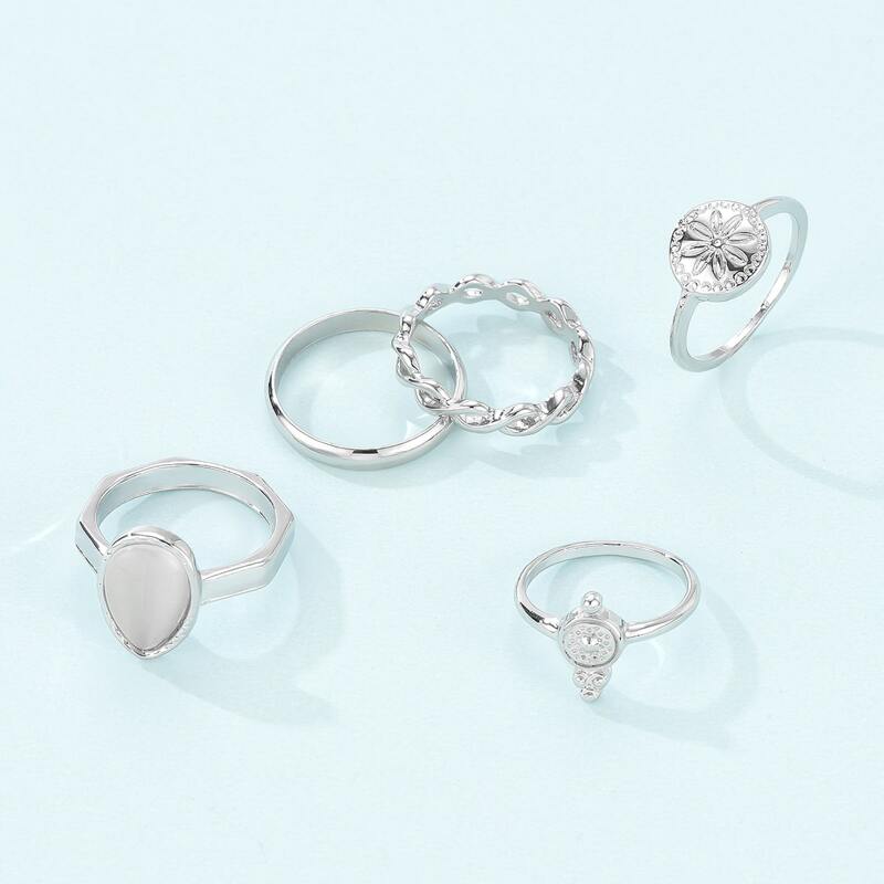 

5pcs Geo Decor Ring, Silver