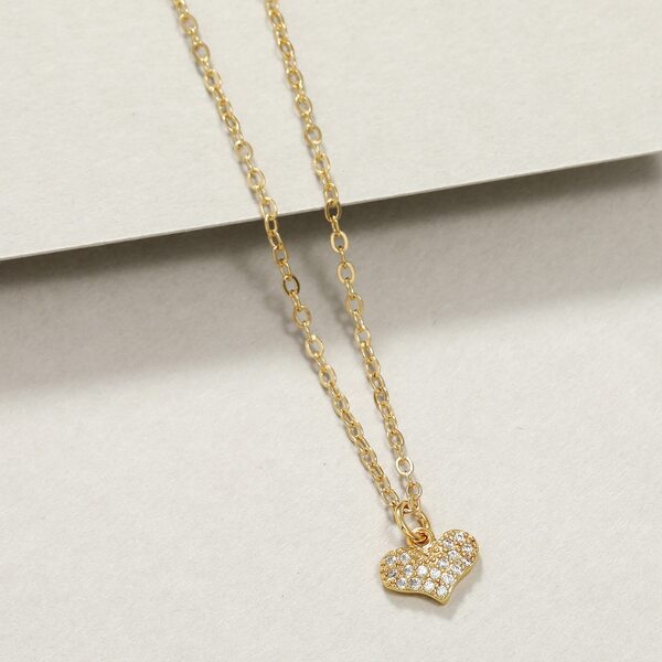

Rhinestone Heart Charm Necklace, Gold
